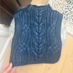 Zara Navy Blue Metallic Cable Knit Women's Sweater Vest